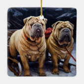 Shar Pei Snowy Sleigh Kerst Decor Keramisch Ornament (Achterkant)