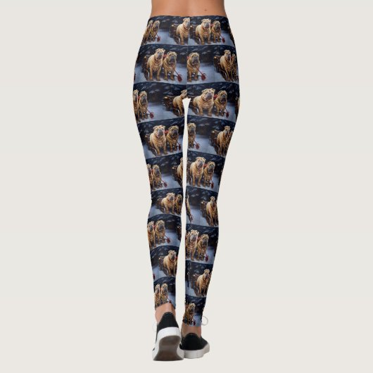 Shar Pei Snowy Sleigh Kerst Decor Leggings (Achterkant)
