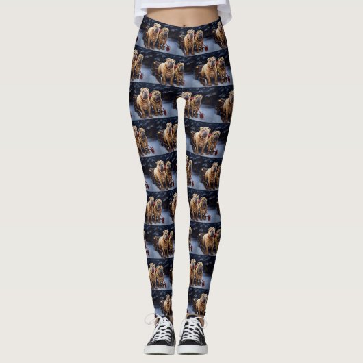 Shar Pei Snowy Sleigh Kerst Decor Leggings (Voorkant)