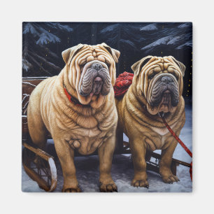 Shar Pei Snowy Sleigh Kerst Decor Magneet