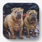Shar Pei Snowy Sleigh Kerst Decor Papieren Bordje (Voorkant)