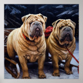 Shar Pei Snowy Sleigh Kerst Decor Poster (Voorkant)