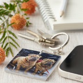 Shar Pei Snowy Sleigh Kerst Decor Sleutelhanger (Voorkant Rechts)