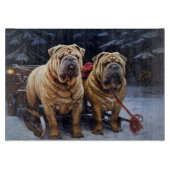Shar Pei Snowy Sleigh Kerst Decor Snijplank (Voorkant)