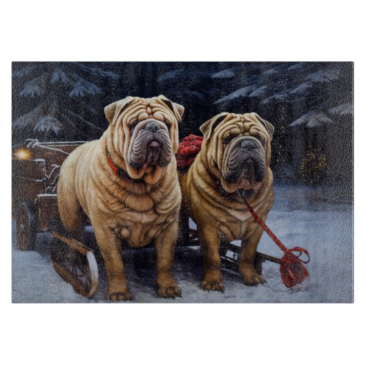 Shar Pei Snowy Sleigh Kerst Decor Snijplank (Voorkant)