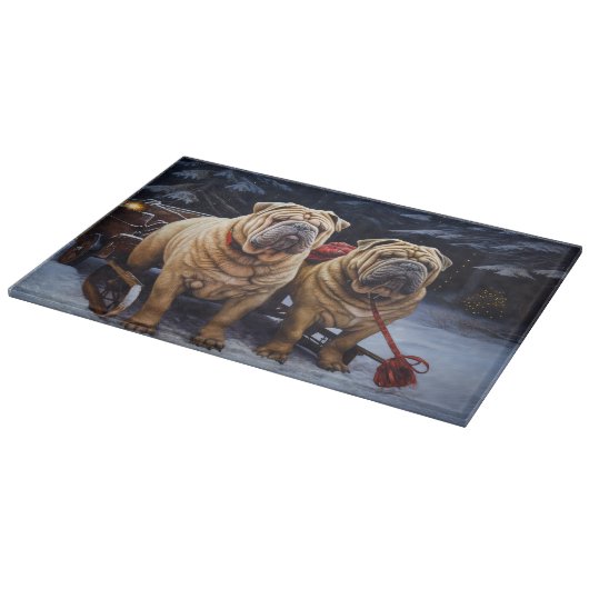 Shar Pei Snowy Sleigh Kerst Decor Snijplank (Hoek)