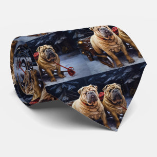Shar Pei Snowy Sleigh Kerst Decor Stropdas