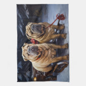Shar Pei Snowy Sleigh Kerst Decor Theedoek (Verticaal)