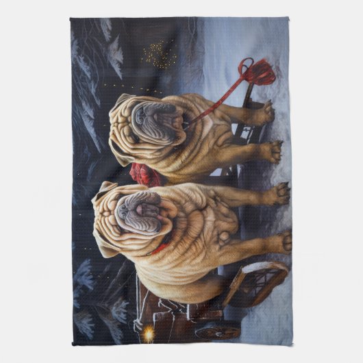 Shar Pei Snowy Sleigh Kerst Decor Theedoek (Verticaal)