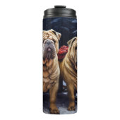 Shar Pei Snowy Sleigh Kerst Decor Thermosbeker (Voorkant)