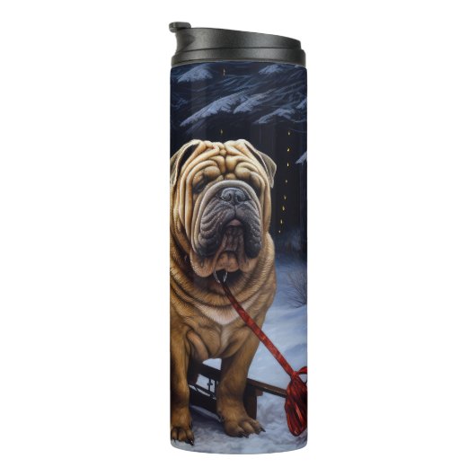 Shar Pei Snowy Sleigh Kerst Decor Thermosbeker (Geroteerd rechts)