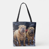 Shar Pei Snowy Sleigh Kerst Decor Tote Bag (Achterkant)