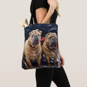 Shar Pei Snowy Sleigh Kerst Decor Tote Bag (Dichtbij)