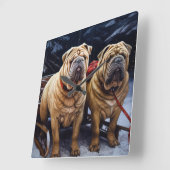 Shar Pei Snowy Sleigh Kerst Decor Vierkante Klok (Hoek)