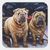 Shar Pei Snowy Sleigh Kerst Decor Vierkante Sticker (Voorkant)