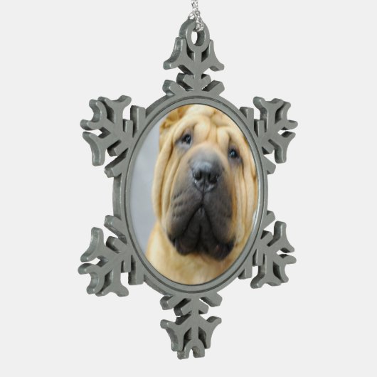 Shar Pei Tin Sneeuwvlok Ornament (Links)