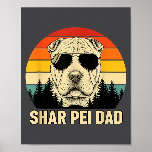 Shar Pei Vader Retro Zonsondergang Design - Vintag Poster (Voorkant)