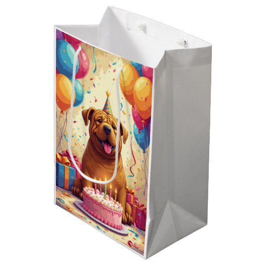 Shar-Pei verjaardagsfeest Medium Cadeauzakje (Voorkant Gekanteld)