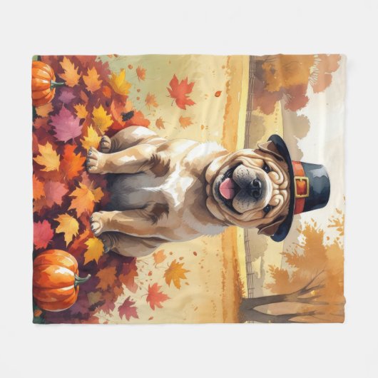 Shar Pei verlaat Thanksgiving kunst Fleece Deken (Voorkant (Horizontaal))