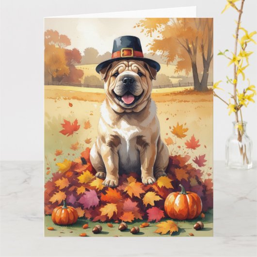 Shar Pei verlaat Thanksgiving kunst Kaart (Gele Bloem)