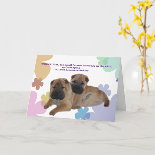 Shar Pei Wrinkle Birthday card Kaart (Gele Bloem)