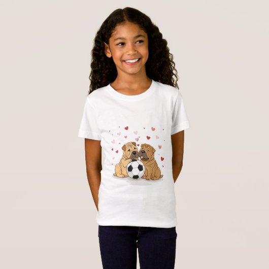 Shar Peis with soccer ball for Valentine's Day T-shirt (Voorkant volledig)