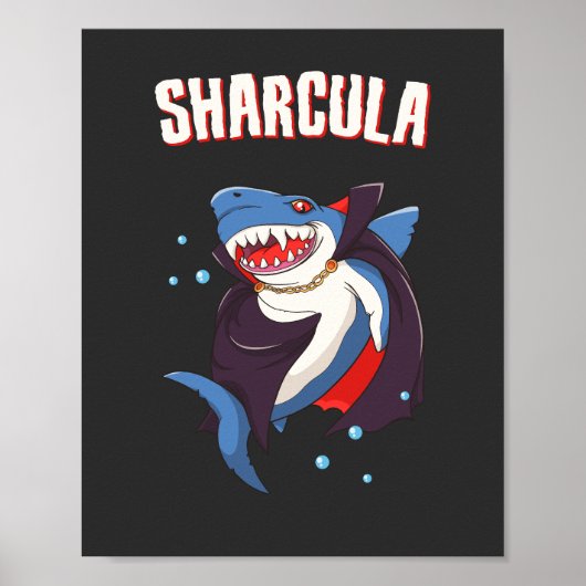 Sharcula Funny Dracula Shark Vampire Halloween T-S Poster (Voorkant)