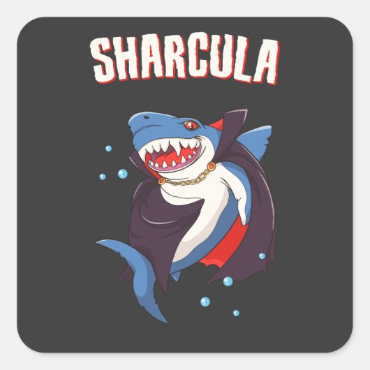 Sharcula Funny Dracula Shark Vampire Halloween T-S Vierkante Sticker (Voorkant)