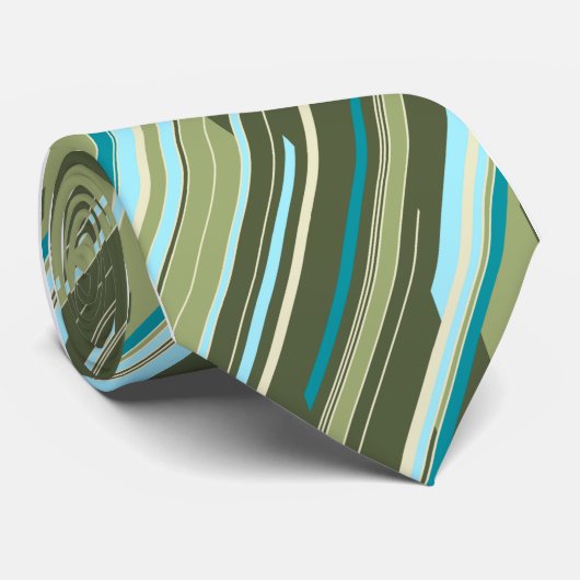 Shards Geometric Striped Green Single-Side Stropdas (Opgerold)