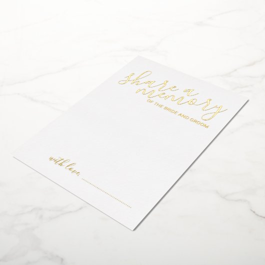 'Share a Memory' Modern Script Wedding Gold Folie Uitnodiging (Gedraaid)