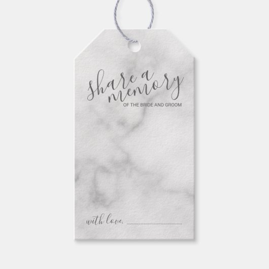 'Share a Memory' Modern Script Wedding Marble Cadeaulabel (Voorkant)