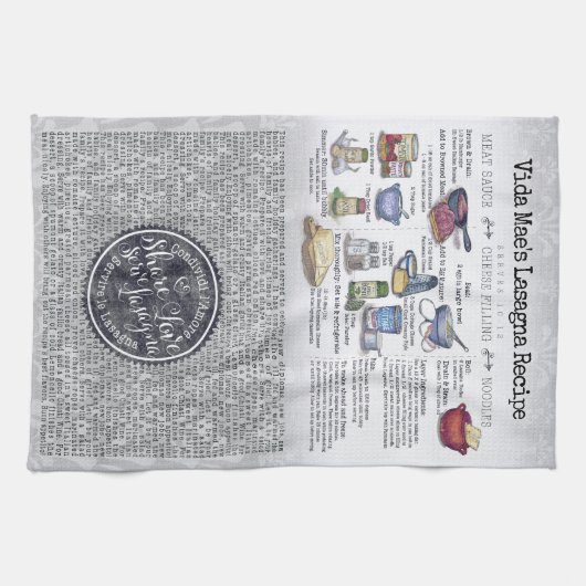 Share Love Serve Lasagna Lasagna Recipe Tea Towel Theedoek (Horizontaal)