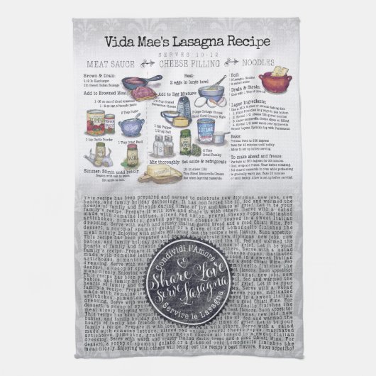 Share Love Serve Lasagna Lasagna Recipe Tea Towel Theedoek (Verticaal)