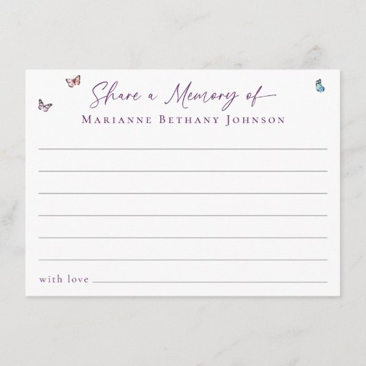 Share Memory Bloemen Vlinder Viering van het Leven Informatiekaartje (Voorkant)