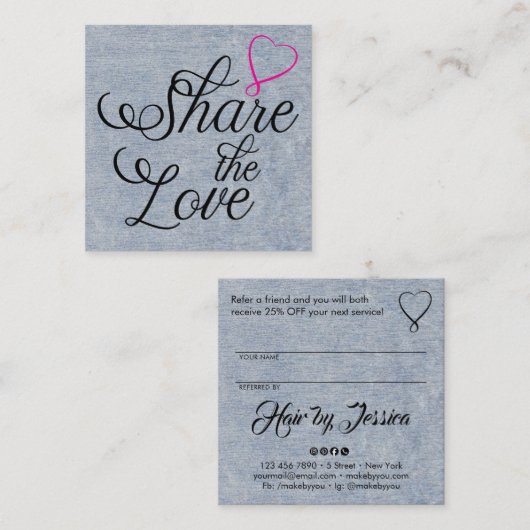 Share the love kraft script typography referral ca vierkante visitekaartje (Voorkant / Achterkant)