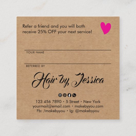 Share the love script typography referral card contactkaartje (Achterkant)