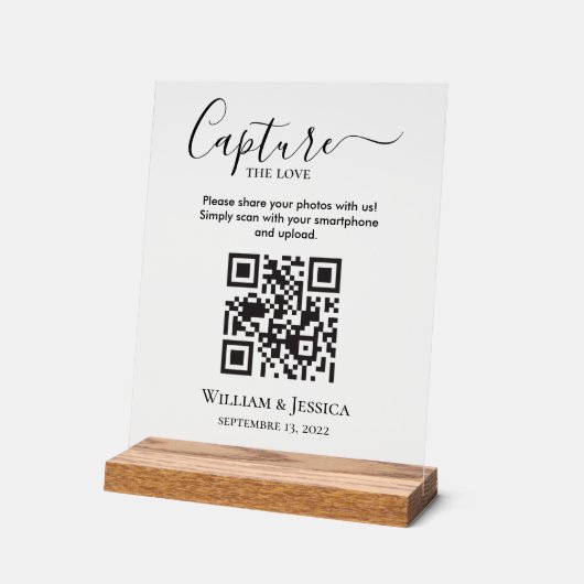 Share Wedding Photos With QR Code Acryl Bord (Hoek)