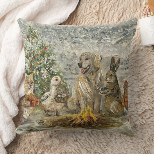 Shared Warmth Whimsical Farmhouse Animals Campfire Kussen (Deken)
