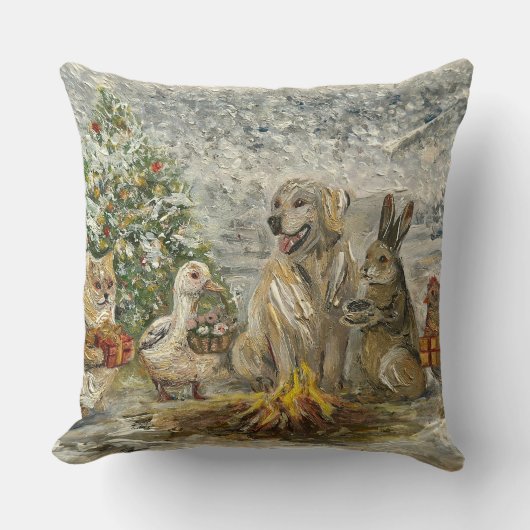 Shared Warmth Whimsical Farmhouse Animals Campfire Kussen (Voorkant)