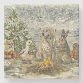 Shared Warmth Whimsical Farmhouse Animals Campfire Stenen Onderzetter
