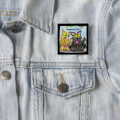 Sharedy Cats -Gekke en Tig Vierkante Button 5,1 Cm (In situ)