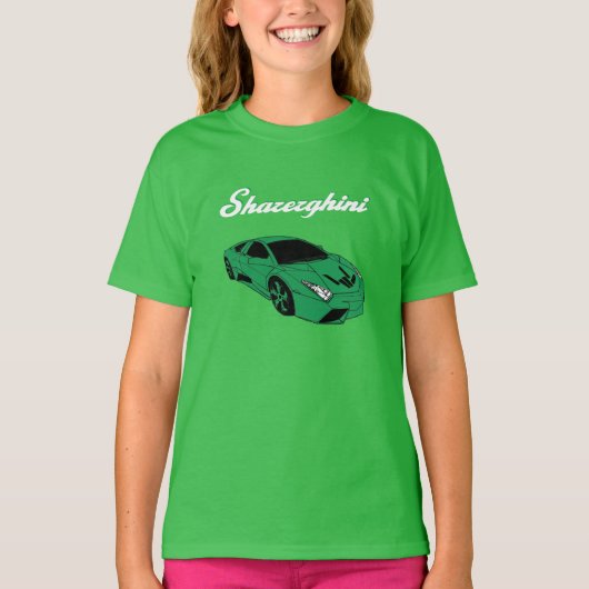 Sharerghini, groen t-shirt met sharerghini (Voorkant)