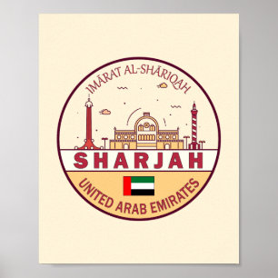 Sharjah United Arab Emirates City Skyline Emblem Poster