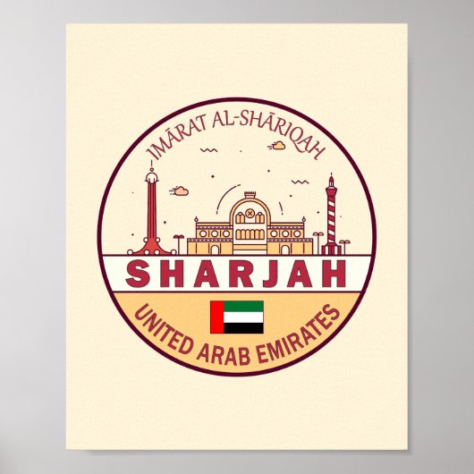 Sharjah United Arab Emirates City Skyline Emblem Poster (Voorkant)