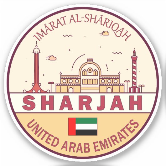 Sharjah United Arab Emirates City Skyline Emblem Sticker (Voorkant)