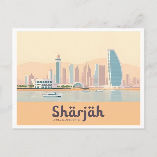 Sharjah VAE Pastel Reizen Briefkaart (Voorkant)