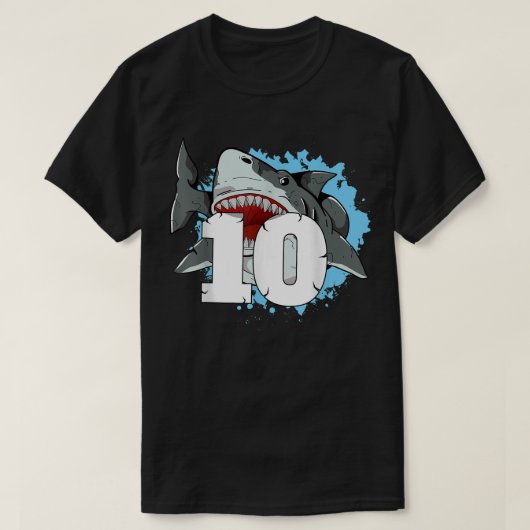 Shark 10th Birthday Boy 10 Ten Shark Theme Party T-shirt (Design voorkant)