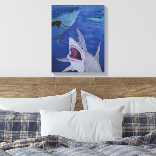 Shark-aanval Canvas Afdruk (Insitu (Slaapkamer))