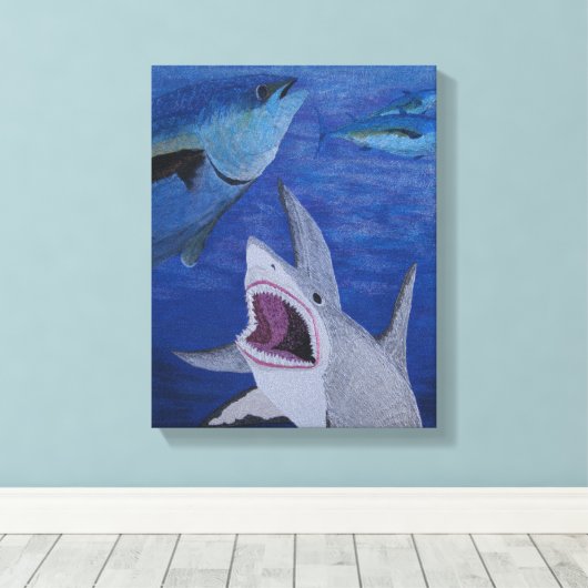 Shark-aanval Canvas Afdruk (Insitu (Houten vloer))