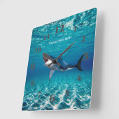 Shark afbeelding voor Square Wall Clock Vierkante Klok (Hoek)